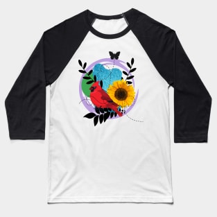 Sunflowers Cardinal Birds Baseball T-Shirt